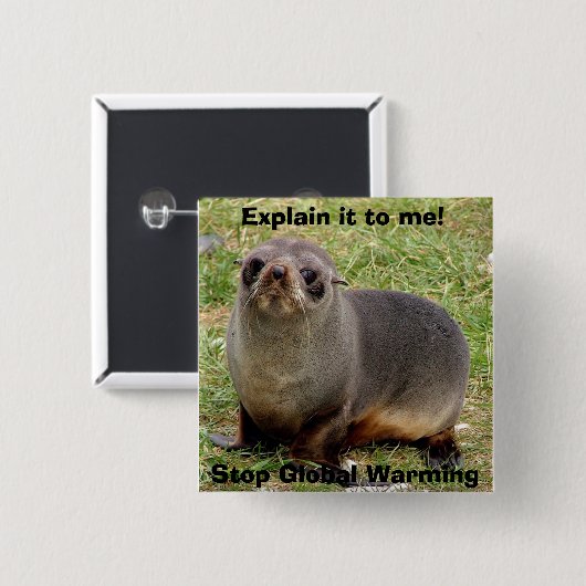 Cute Fur Seal Stop Global Warming Button (Voorkant /achterkant)