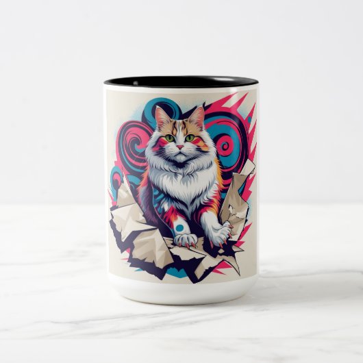 Cute Furry Cat Tweekleurige Koffiemok (Center)