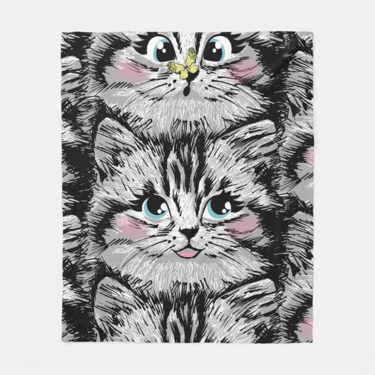 Cute furry kitten face seamless pattern. Illustrat Fleece Deken (Voorkant)