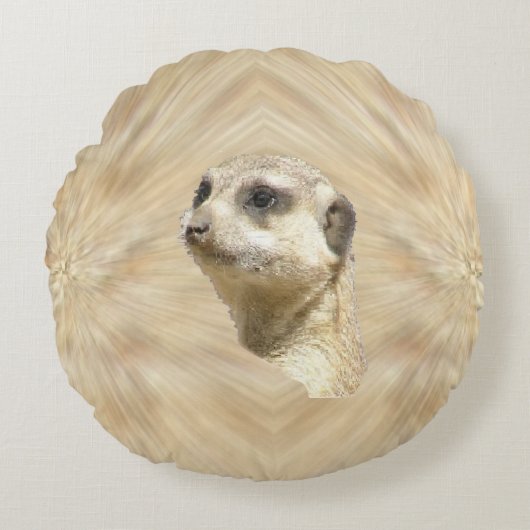 Cute Furry Meerkat Face Round Pillow Rond Kussen (Voorkant)
