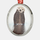 Cute Furry Otter in Water met naam Metalen Ornament (Links)