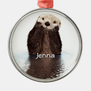 Cute Furry Otter in Water met naam Metalen Ornament