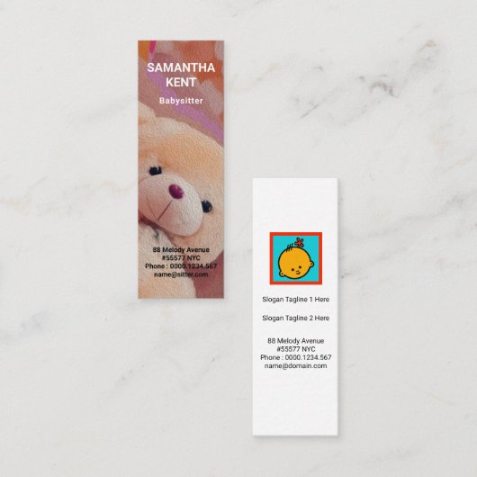 Cute Furry Teddy Bear Babysitter Mini Visitekaartje (Voorkant / Achterkant)
