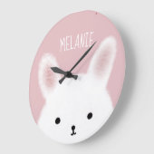 Cute Fuzzy Bunny Pink - Gepersonaliseerd Grote Klok (Hoek)