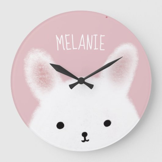 Cute Fuzzy Bunny Pink - Gepersonaliseerd Grote Klok (Voorkant)