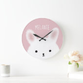 Cute Fuzzy Bunny Pink - Gepersonaliseerd Grote Klok (Huis)