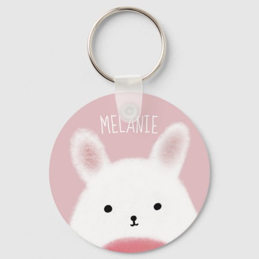 Cute Fuzzy Bunny Pink op maat Sleutelhanger (Voorkant)