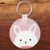 Cute Fuzzy Bunny Pink op maat Sleutelhanger (Voorkant)