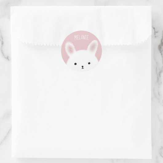 Cute Fuzzy Bunny Pink Personalised Ronde Sticker (Tas)