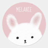 Cute Fuzzy Bunny Pink Personalised Ronde Sticker (Voorkant)