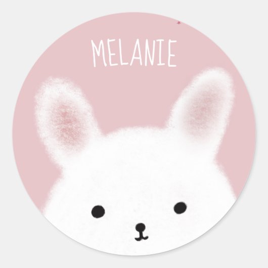 Cute Fuzzy Bunny Pink Personalised Ronde Sticker (Voorkant)