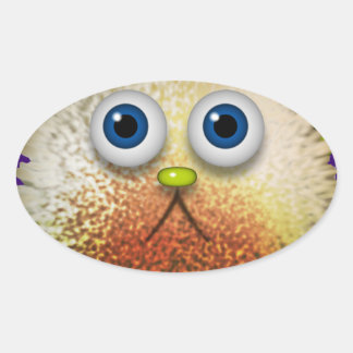 Cute Fuzzy Cartoon Character Art voor All Ovale Sticker