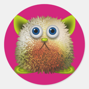 Cute Fuzzy Cartoon Character Art voor All Ronde Sticker