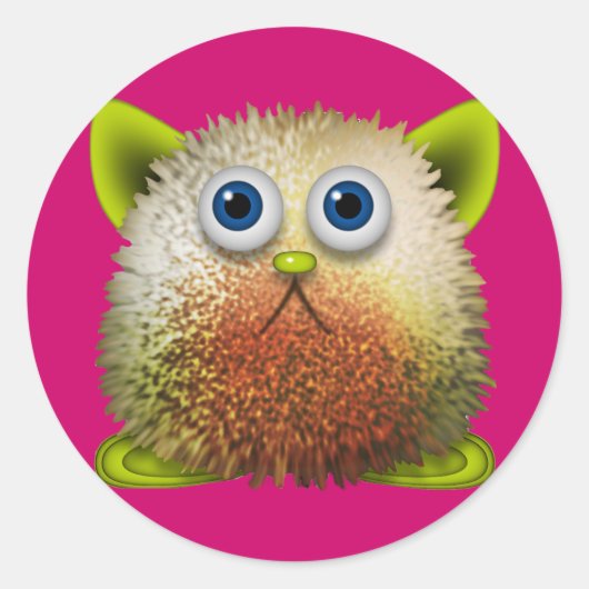 Cute Fuzzy Cartoon Character Art voor All Ronde Sticker (Voorkant)