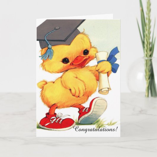 Cute fuzzy duck afstuderen aanpasbaar kaart (Voorkant)