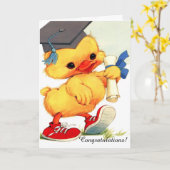Cute fuzzy duck afstuderen aanpasbaar kaart (Gele Bloem)