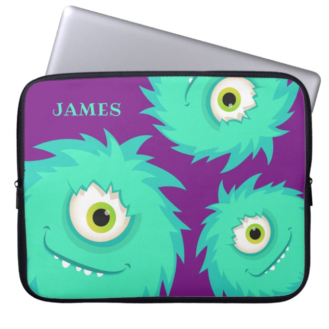 Cute Fuzzy Monster Paars Laptop Sleeve (Voorkant)