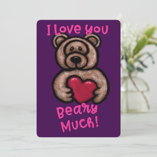 Cute Fuzzy Teddy Bear Valentijn Feestdagenkaart (Staand voorkant)