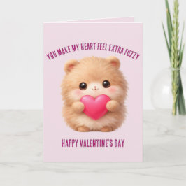 Cute Fuzzy Valentine Character Holding Heart  Feestdagen Kaart