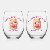Cute Fuzzy Valentine  Wijnglas Zonder Voet (Achterkant)