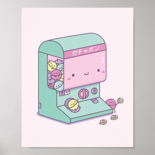 Cute Gachapon Capsule Machine Japan Doodle Poster (Voorkant)