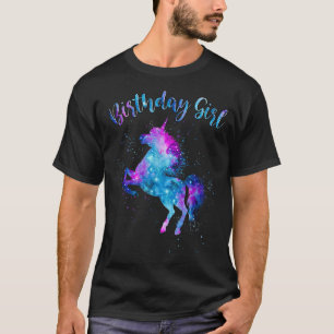 Cute Galay Unicorn Birthday Girl Stars Pink Blue S T-shirt