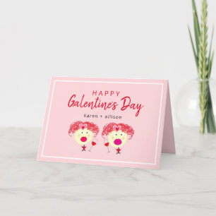 Cute Galentine's Day BFF roze roodhartsmeisjes Feestdagen Kaart