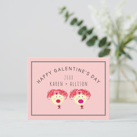 Cute Galentines Day Friend roze Hearts Name Briefkaart (Staand voorkant)