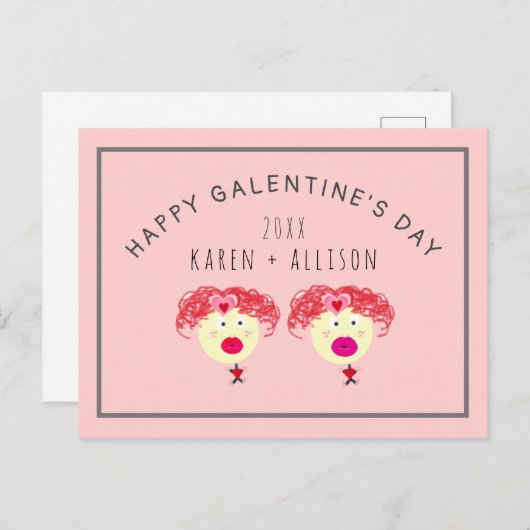 Cute Galentines Day Friend roze Hearts Name Briefkaart (Voorkant / Achterkant)