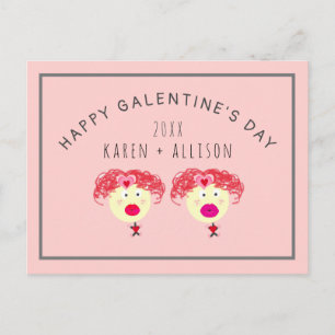 Cute Galentines Day Friend roze Hearts Name Briefkaart