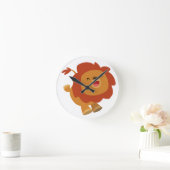 Cute Gamboling Cartoon Lion Clock Ronde Klok (Huis)