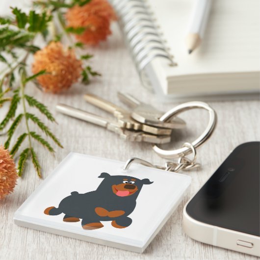 Cute Gamboling Cartoon Rottweiler AcrylSleutelhang Sleutelhanger (Voorkant Rechts)
