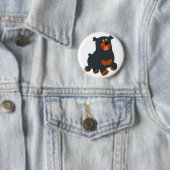Cute Gamboling Cartoon Rottweiler Button Badge (In situ)