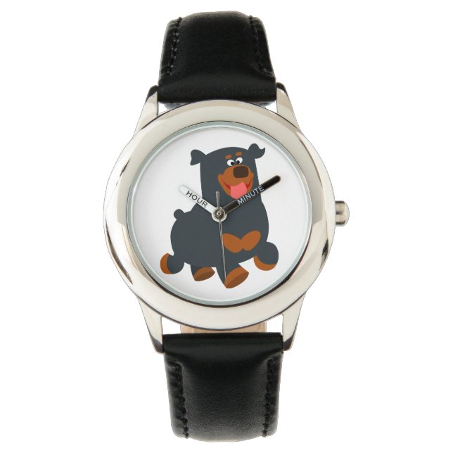 Cute Gamboling Cartoon Rottweiler Watch Horloge (Voorkant)