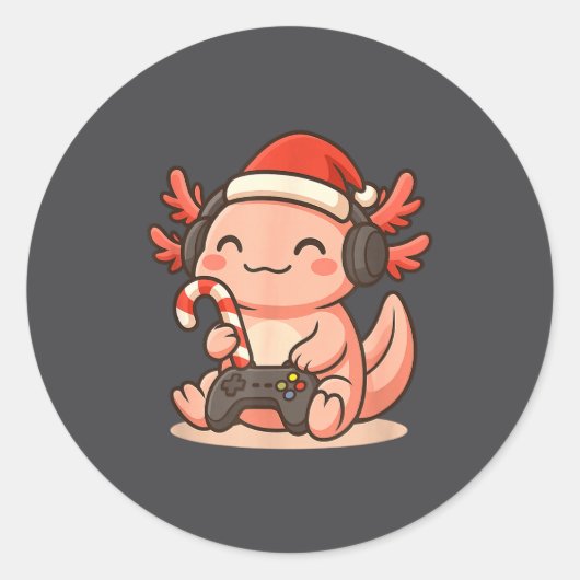 Cute Gamer Axolotl Christmas Design  Ronde Sticker (Voorkant)
