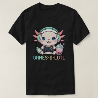 Cute Gamer Axolotl with Boba Art T-shirt