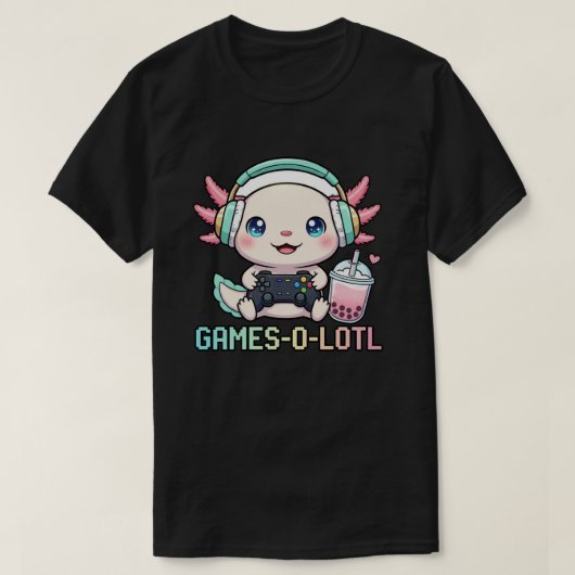 Cute Gamer Axolotl with Boba Art T-shirt (Design voorkant)