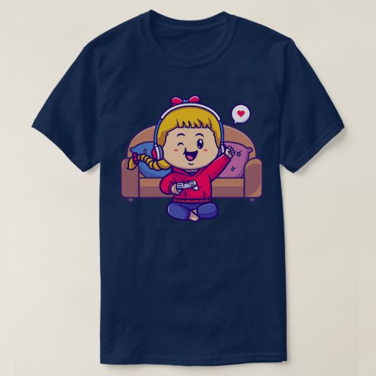 Cute Gamer Girl Cartoon T-shirt (Design voorkant)