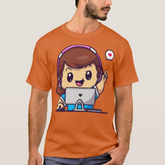 Cute Gamer Girl-spelcomputer Cartoon T-shirt
