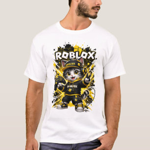 Cute Gamer Kat T-shirt – Zwarte & Gele Kitty Gamin