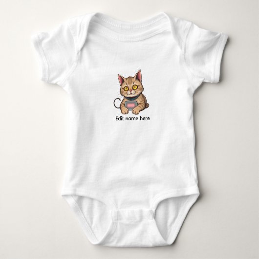 Cute Gamer Kitten Low Battery Illustratie Romper (Voorkant)