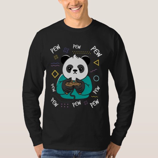 Cute Gamer Panda Bear With Gaming Controller T-shirt (Voorkant)