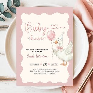 Cute Gans Eend Roze Strik Baby Shower Kaart