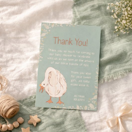 Cute Gans Minimal Boho Groene Baby Shower Bedankkaart