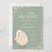 Cute Gans Minimal Boho Groene Baby Shower Kaart (Voorkant)