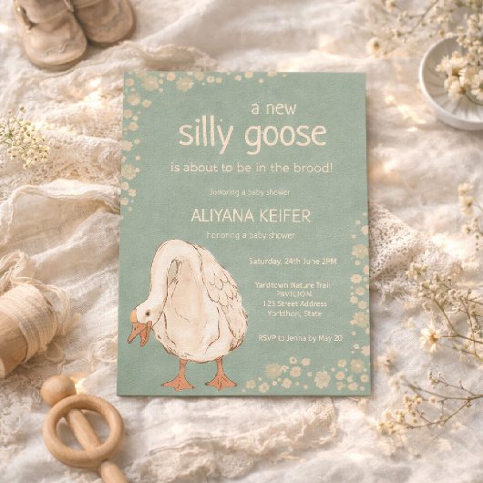Cute Gans Minimal Boho Groene Baby Shower Kaart