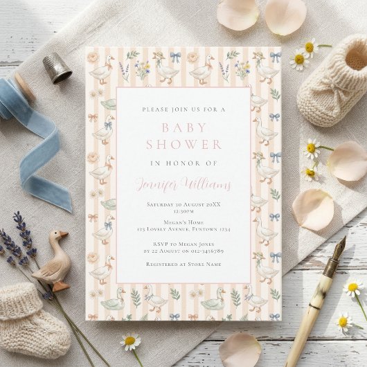 Cute Gans Streep Babyshower Uitnodiging