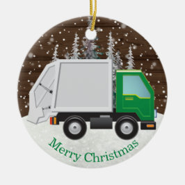 Cute Garbage Truck Green Kerstmis Keramisch Ornament