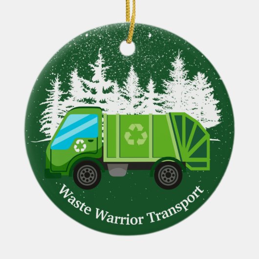 Cute Garbage Truck Green Kerstmis Keramisch Ornament (Voorkant)