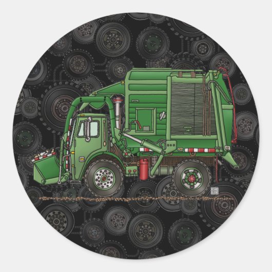 Cute Garbage Truck Trash Truck Ronde Sticker (Voorkant)